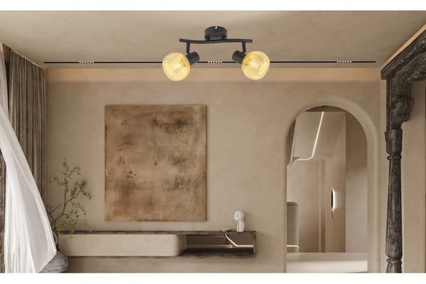 Loftlampe sort dobbelt guldnet skærm Loretto 2xE14 40W REA830702-30 Reality