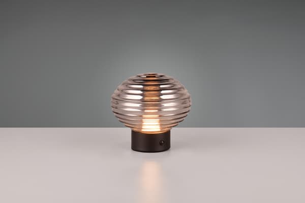 Bordlampe glas røget sort med USB indbygget LED Earl RL