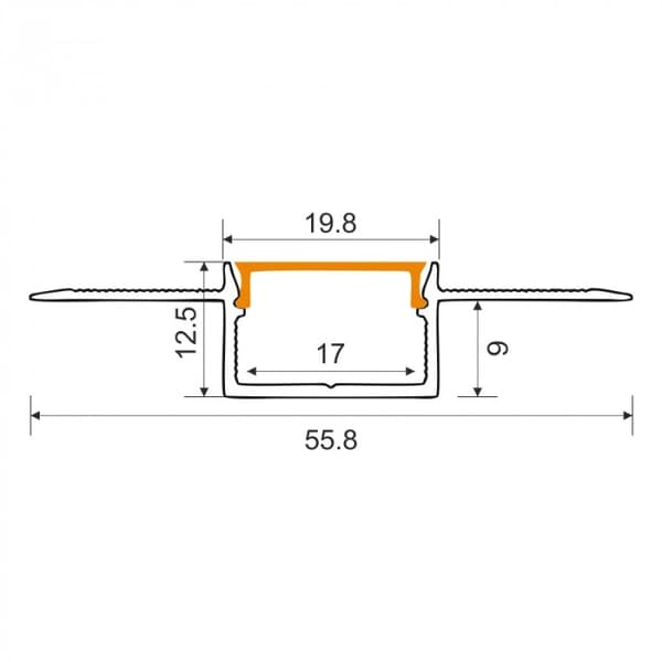 Set med 10x LED-listprofil GPS02 infälld vit + opalvit kåpa 2m Ecolight