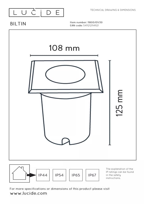 Indkørsels-/terrasselampe sort GU10 35W BILTIN Lucide