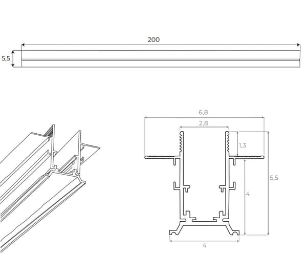 Infälld magnetisk skena 2 meter vit Maxlight