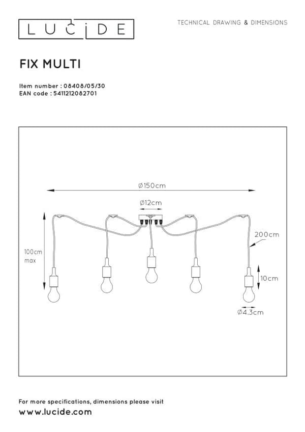 Lucide E27 60W FIX 08408/05/30 Lysekrone