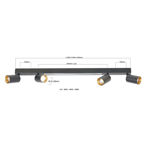 Perugia loftlampe 4xGU10 + 1xLED sort LP-0703/4C BK Light Prestige