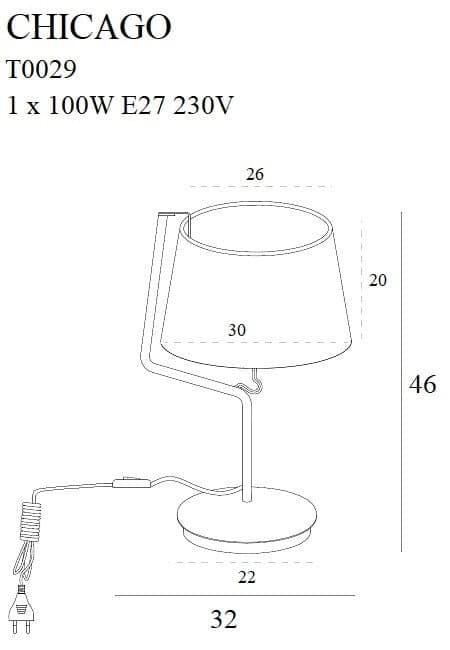 Klassisk sort bordlampe med skærm 1xE27 100W CHICAGO Maxlight