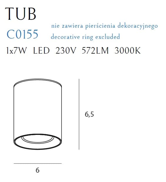 Moderne firkantet sort LED 7W TUB Maxlight loftspot