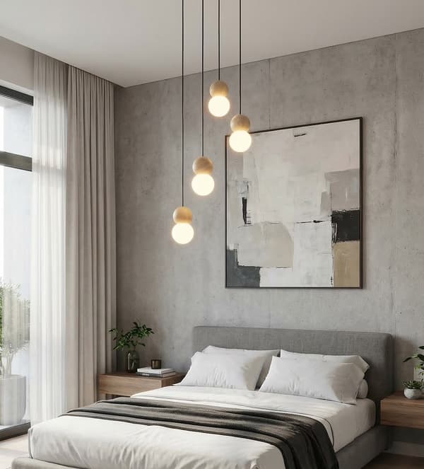 Pendellampe moderne sort-hvid træ- og glaskugler 4xG9 8W LOOP Emibig