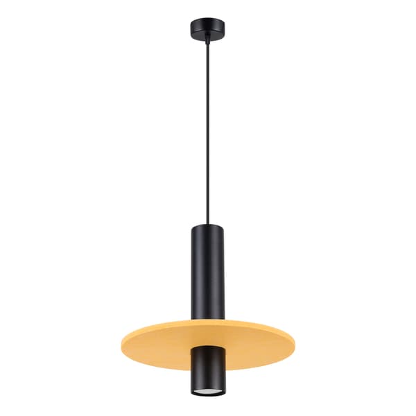 Pendellampe moderne sort rør justerbar gul filtskive 1xGU10 10W PELTA Sollux Lighting