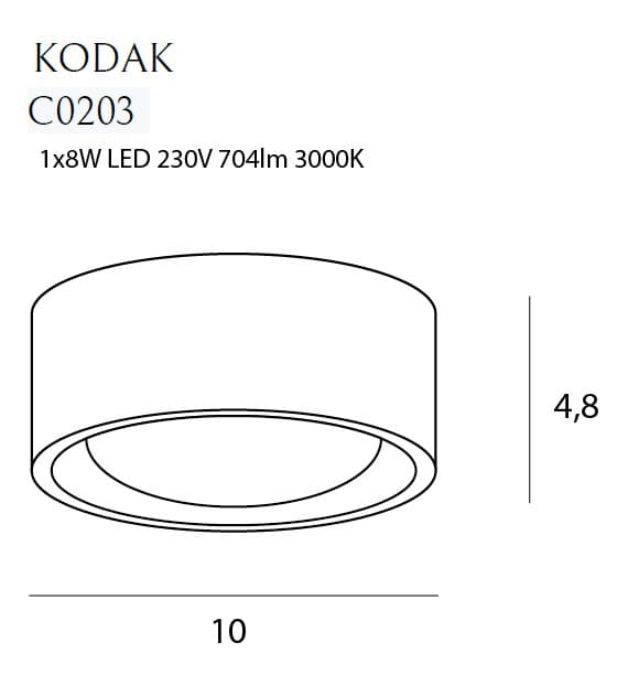 Modern svart rund takspotlight KODAK LED 8W C0203 Maxlight