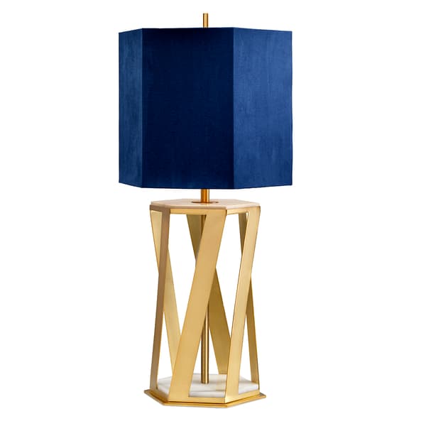 Messing bordlampe med marineblå skærm Apollo E27 60W Elstead