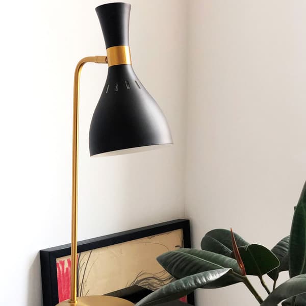 Bordlampe messing sort retro spotlight Joan E27 60W Feiss