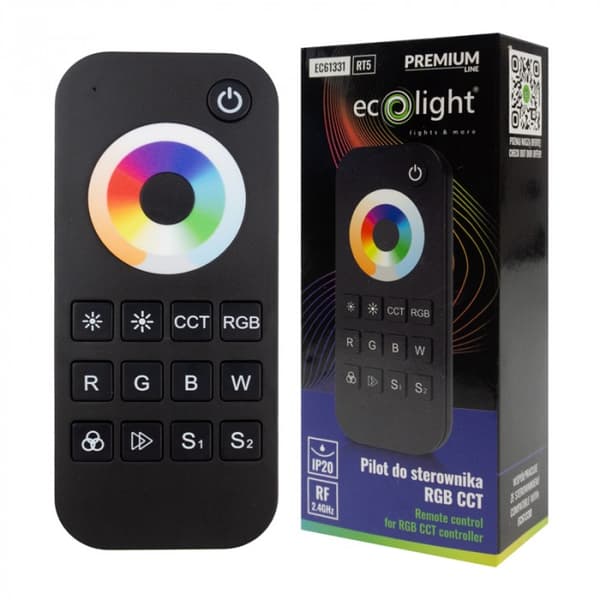 RT5 RF LED-båndfjernbetjening til RGB+CCT-controllere, touch, sort Ecolight
