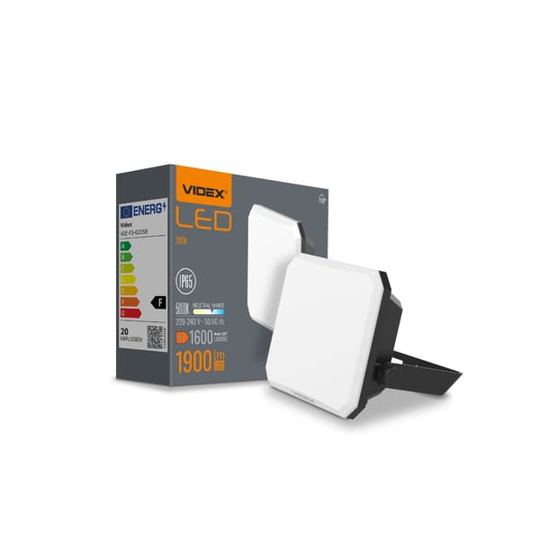 Halogenprojektør 20W neutralt lys 5000K 1900lm IP65 FLOOD Videx