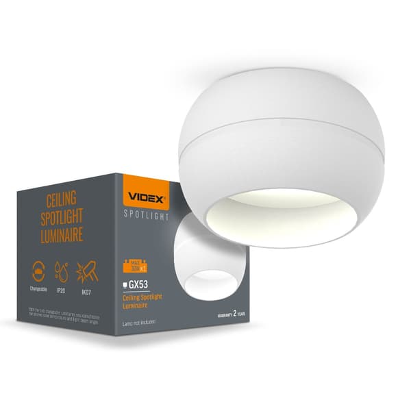 Indbygningsspot til loft, hvid GX53 Spotlight Videx