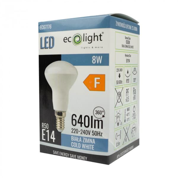 Välkkymätön LED-lamppu R50 E14 8W 6500K 720lm Ecolight