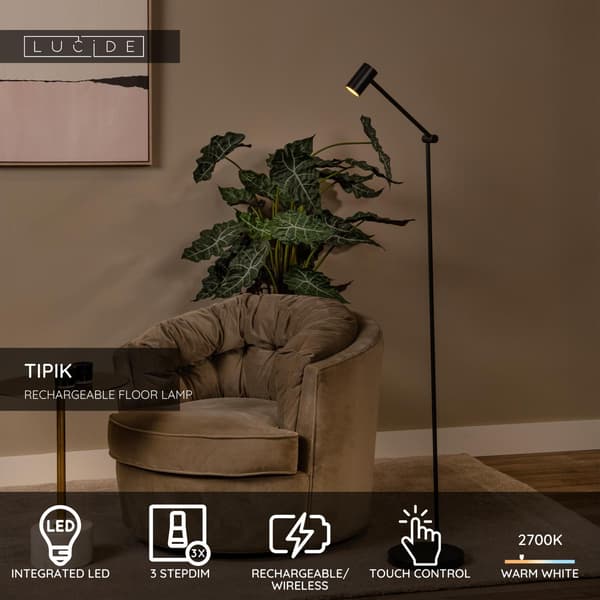 Gulvlampe moderne sort touch-dæmper LED 3W TIPIK Lucide