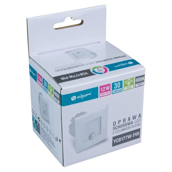 LED-trappbelysning 1.2W med rörelsesensor, fyrkantig, vit DPM