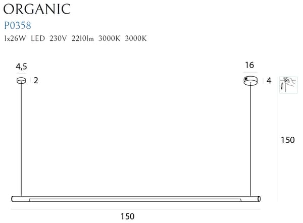 Moderne sort pendellampe 150 cm dæmpbar ORGANIC LED 26W P0358D Maxlight