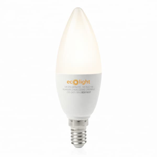 SMART dæmpbar LED-pære E14 C37 5W 400lm RGB+CCT Tuya Bluetooth Ecolight