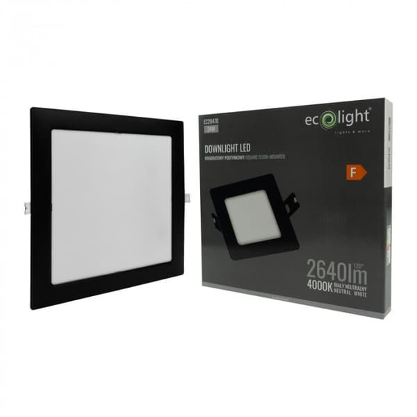 Firkantet indbygningsspot sort 29,5 cm indbygget LED 24W Downlight Ecolight EC20470