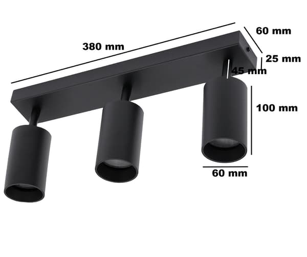 Loft-/væglampe | sort spot x3 QUALIS III 6003 IdeaLED