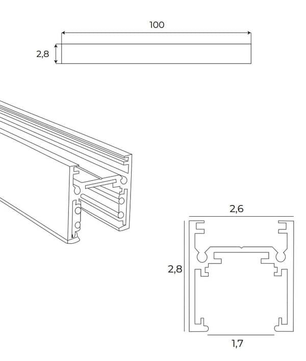Magnetisk skinne, flad overflademonteret, 1 meter, hvid Maxlight