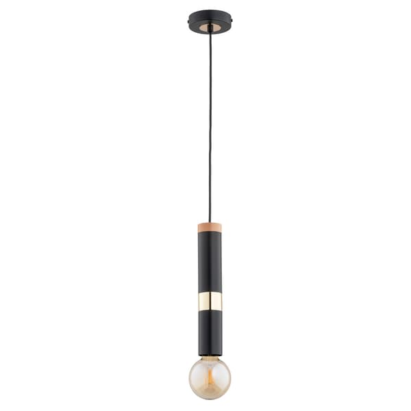 Moderne sort-guld pendel træelement 1xE27 15W GAMBIT Alfa
