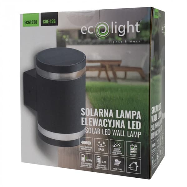 Rund grå-sort LED solcelle væglampe 0.6W skumringssensor Ecolight