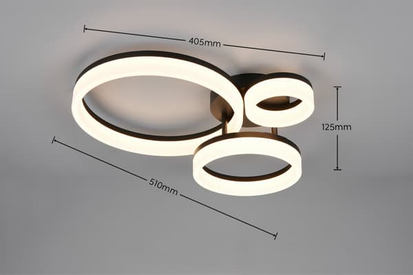 Moderne sort loftlampe med tre LED-lysringe 32W SCOPE RL