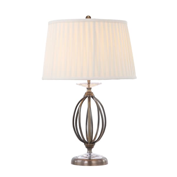 Klassisk messing bordlampe med hvid skærm Aegean E27 60W Elstead