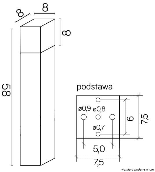 58 cm lysstolpe 1xE27 sort IP44 SU-MA Cube CB-580 BL
