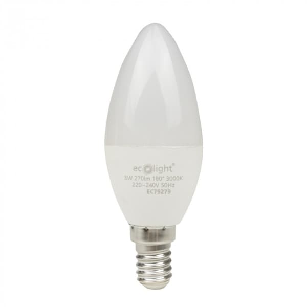 Ecolight välkkymätön LED-kynttilälamppu E14 3W 3000K 270lm