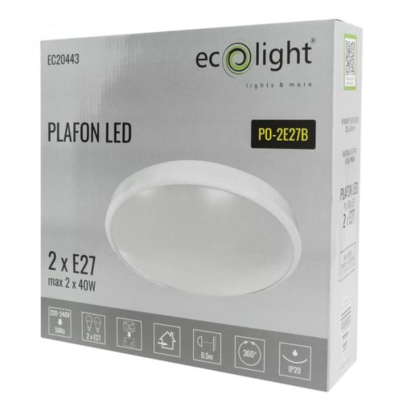 Rund taklampa för 2 x E27 40W LED-lampor EC20443 Ecolight