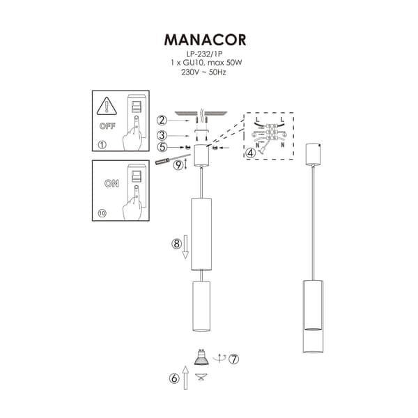 Manacor pendel 1xGU10 sort LP-232/1P BK Light Prestige