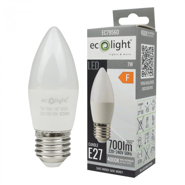 Ecolight välkkymätön LED-kynttilälamppu E27 7W 4000K 630lm
