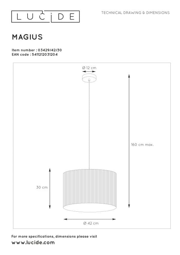 Lucide E27 40W MAGIUS 03429/42/30 Pendellampe