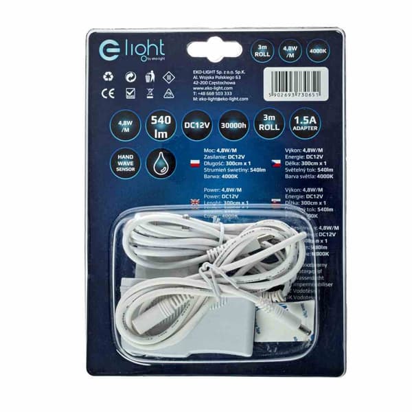 LED-strip neutral 3m med sensor og strømforsyning til stikkontakt Eko-light EKZ0651