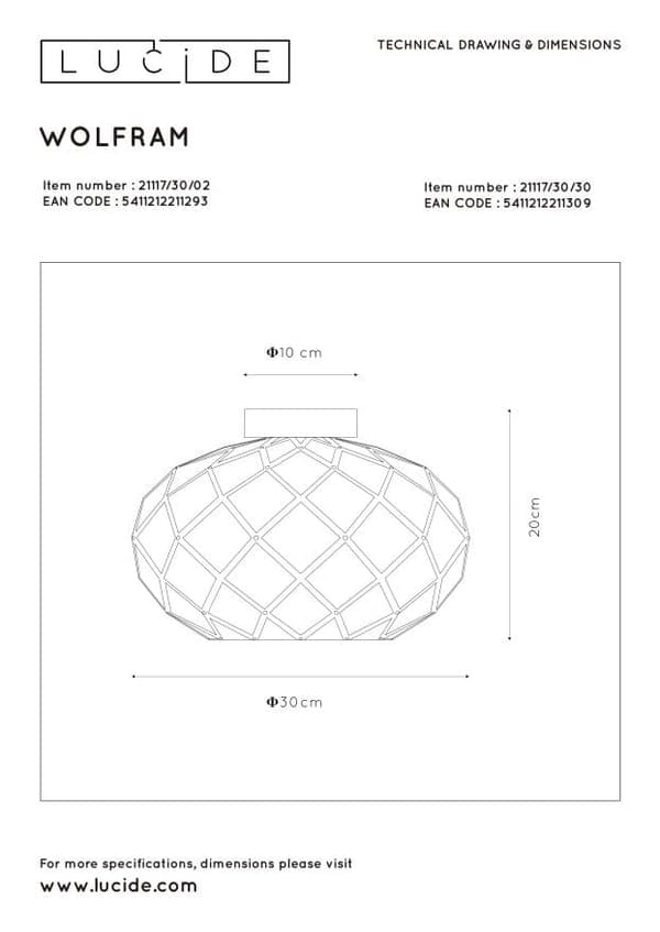 Lucide E27 40W WOLFRAM loftlampe 21117/30/02