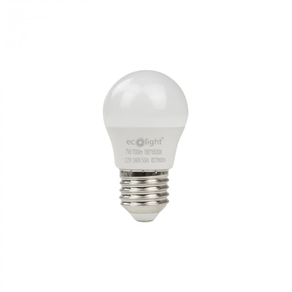 Ecolight välkkymätön LED-pallolamppu E27 7W 6500K 630lm