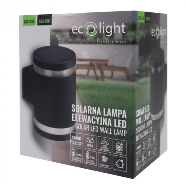 Rund sort LED solcelle væglampe 0.6W skumringssensor Ecolight