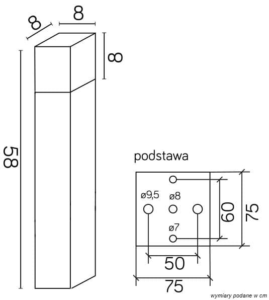 58 cm lysstolpe 1xE27 sølv IP44 SU-MA Cube CB-580 AL