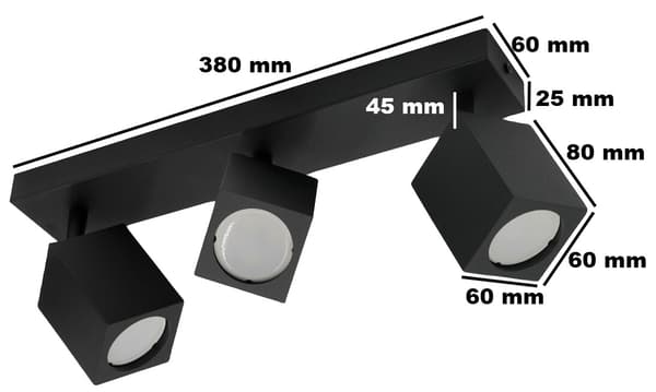 Katto-/seinävalaisin musta kohdevalo x3 QUANTUS III ID-6103 IdeaLED