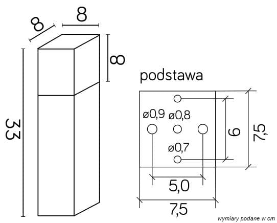 33 cm lysstolpe 1xE27 sort IP44 SU-MA Cube CB-330 BL