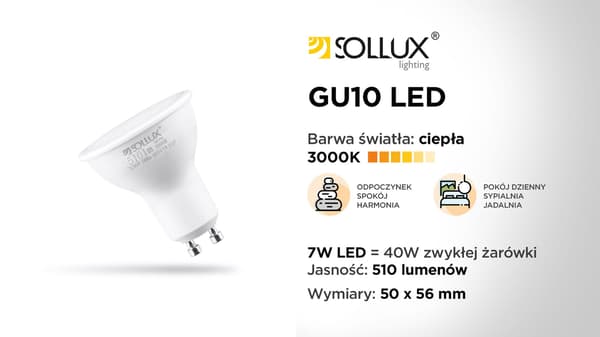 LED-lamppu GU10 7W lämmin Sollux Lighting SL.0972