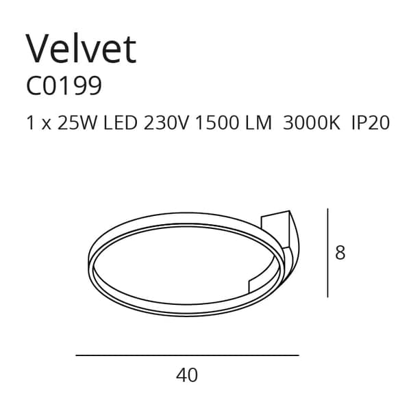 Moderne sort ring loftlampe Ø40 cm VELVET LED 25W C0199 Maxlight