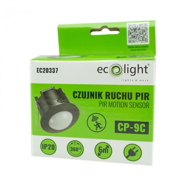Indbygget PIR-bevægelsessensor til loft op til 600W IP20 sort Ecolight EC20337