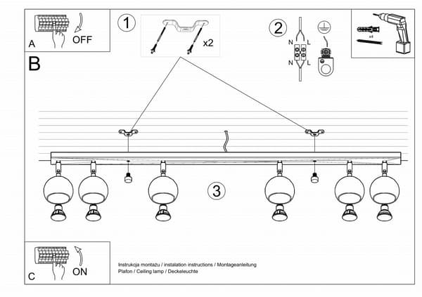 Loftlampe OCULARE 6L Sort Sollux Lighting SL.0448