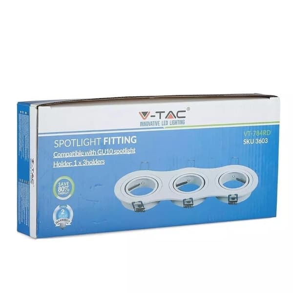 V-TAC 3xGU10 Rund Vit VT-784 Takspotlight