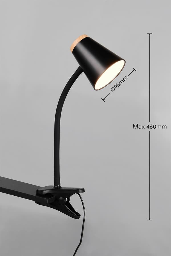 Moderne sort bordlampe med klips, fleksibel arm LED 4.5W PONGO RL