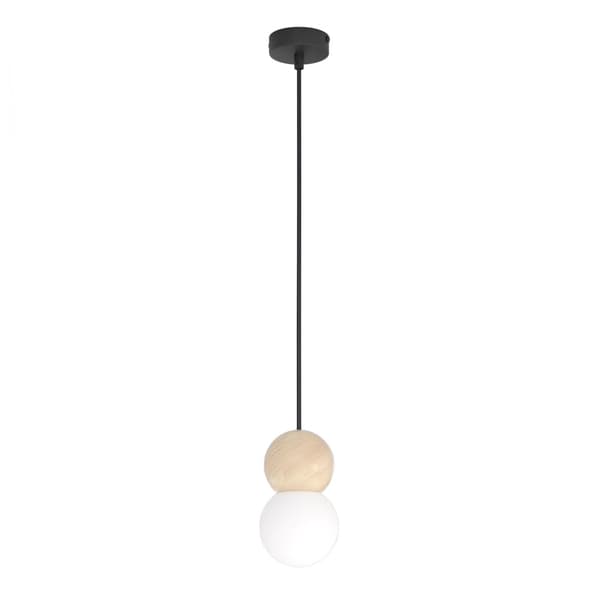 Pendellampe moderne sort-hvid træ og glaskugle 1xG9 8W LOOP Emibig