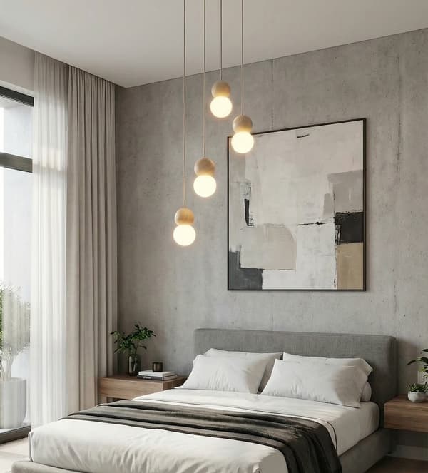 Hänglampa modern beige-vit trä- och glaskulor 4xG9 8W LOOP Emibig